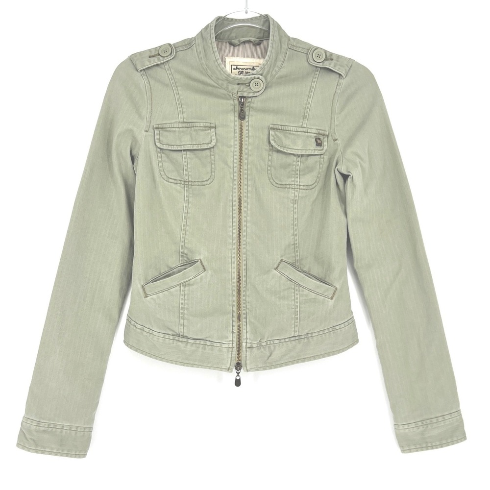 Abercrombie Military Jacket Women Large Green Herringbone Vintage Y2K Utility
